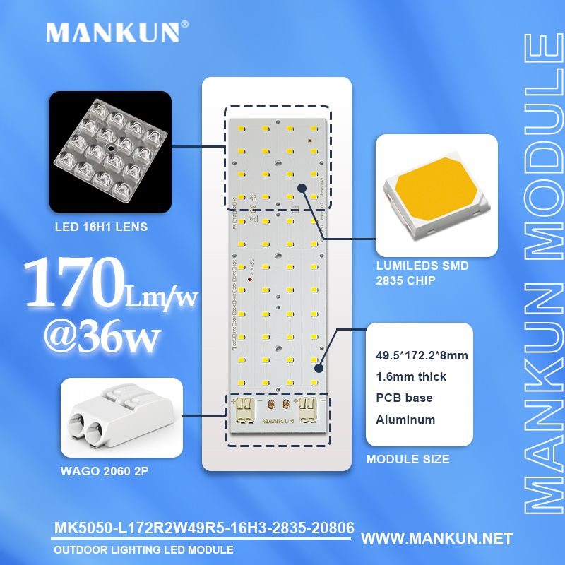 172.2x49.5mm pcb with SMD 2835 48LEDs 36W for Outdoor Lighting modules 20806