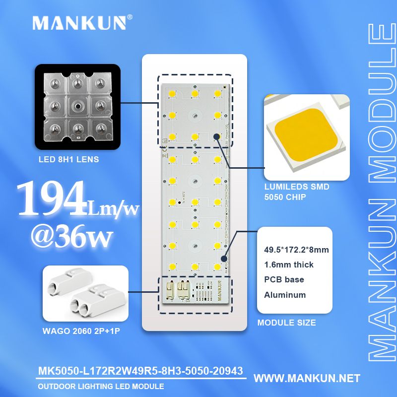 172.2x49.5mm PCB with 8x3 LumiLEDs 5050 LEDs module for 36W DC48V Street Lighting 20943