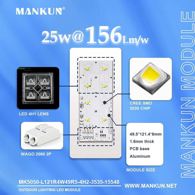 121.4x49.5mm PCB with 2x4 MANKUN 3535 LEDs module for DC24V 25W Outdoor Lighting 15548