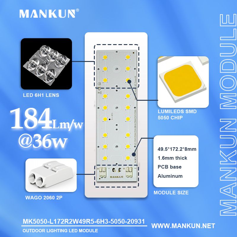 172.2x49.5mm PCB with 6x3 LumiLEDs 5050 LEDs module for 184lm/w Street Lighting 20931