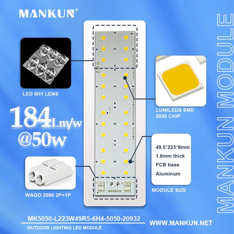 223x49.5mm PCB with 6x4 LumiLEDs 5050 LEDs module for 184lm/w Street Lighting 20932